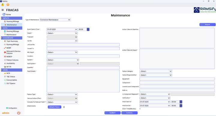 Maintenance Data Input Form